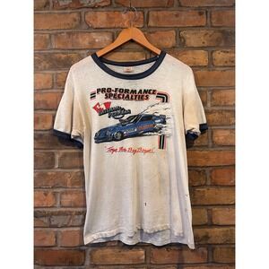 Vintage 80s Pro-Formance Specialties Racing Ringer TShirt Bateman Reynolds White